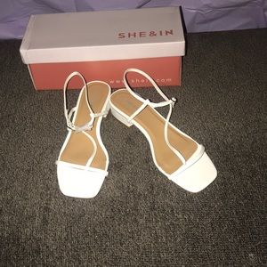 White mini heel sandals
